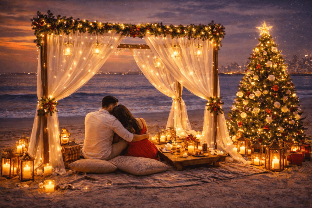 Christmas-Themed Beach Proposal